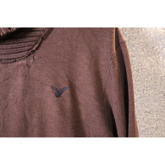 American Eagle Vintage Fit Mens Ribbed Shawl Collar Pullover Sweater Brown Size - Picture 7 of 10